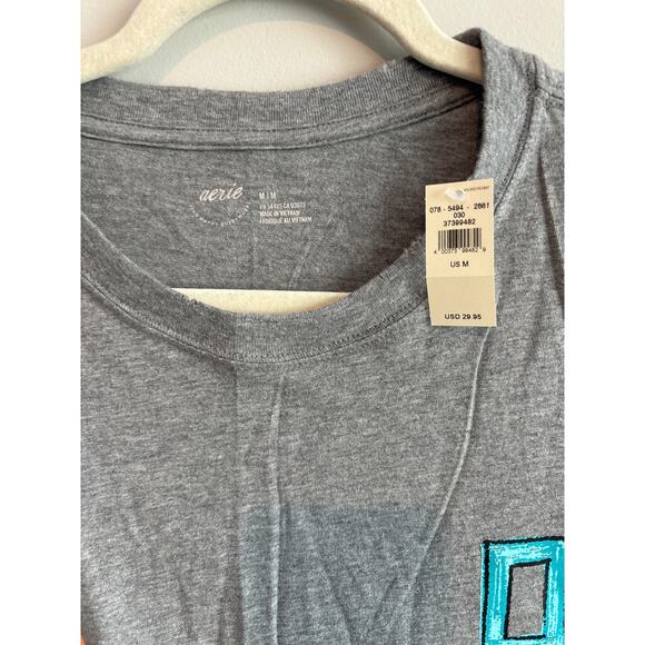 NWT Aerie Y2K Crew Neck Graphic T-Shirt Gray Size Medium - Picture 3 of 5